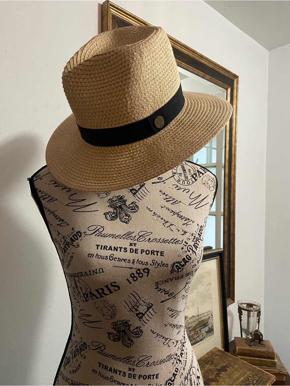 Rip Curl Beige Straw Panama Hat with Black Band